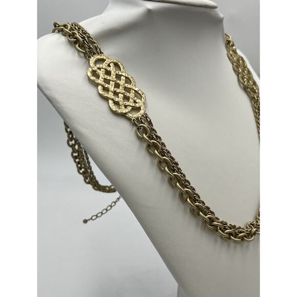 Lia Sophia Multi Strand Brushed Matte Gold Tone Long Celtic Knotted Necklace - Picture 8 of 12